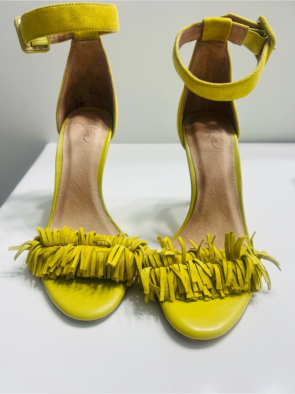 Jolie Yellow Fringe Ankle-Strap Heels